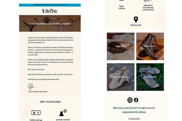 Taos Shoe Email Template